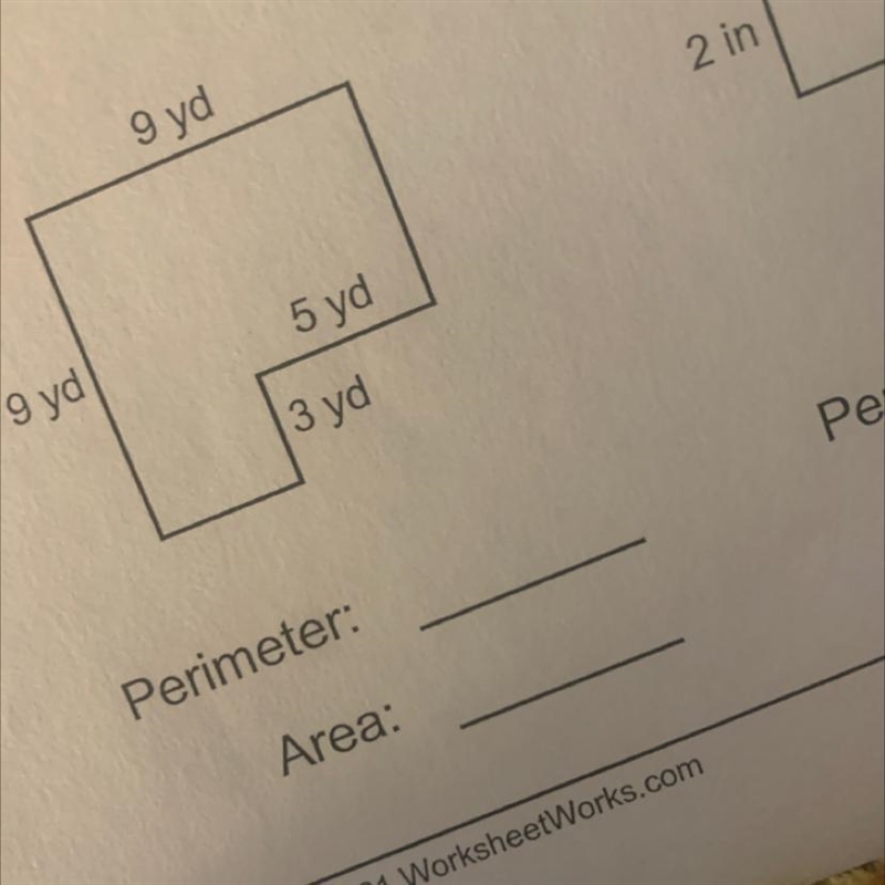 9 yd 9 yd 5 yd 3 yd Perimeter: Area:-example-1