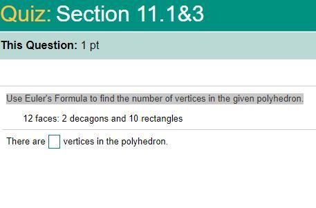 Use​ Euler's Formula to find the number of vertices in the given polyhedron. 12 faces-example-1