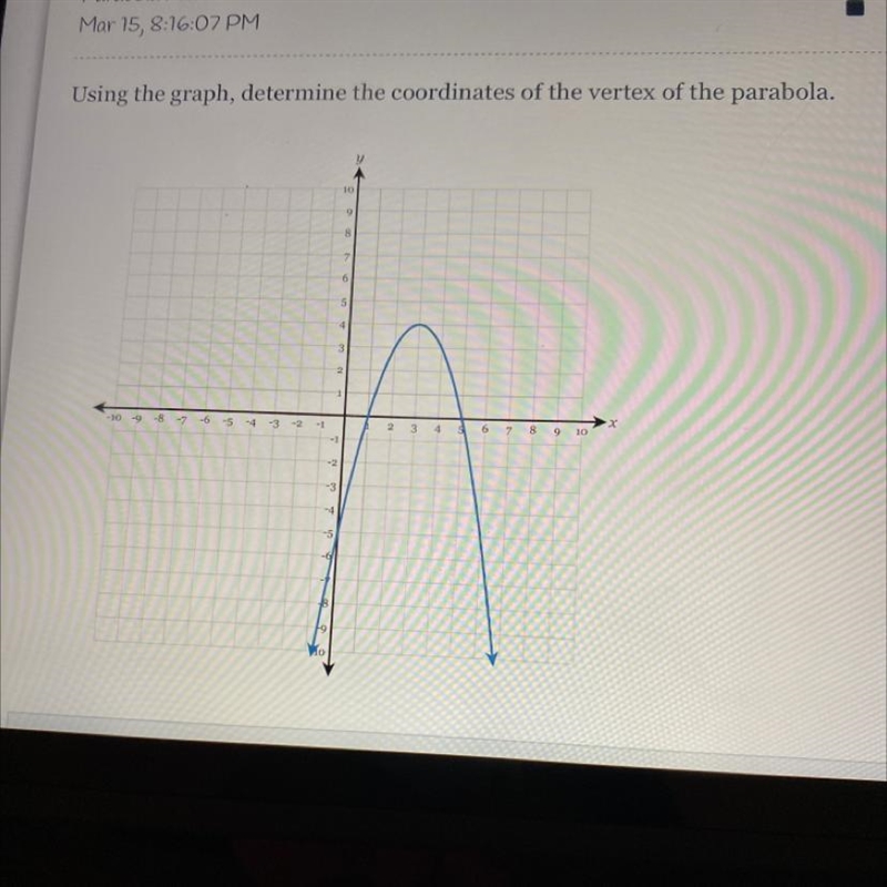 Using the graph , determine the coordinates of the vertex of the parabola-example-1