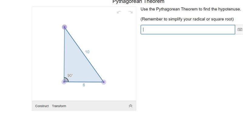 Use the Pythagorean Theorem to find the hypotenuse.-example-1