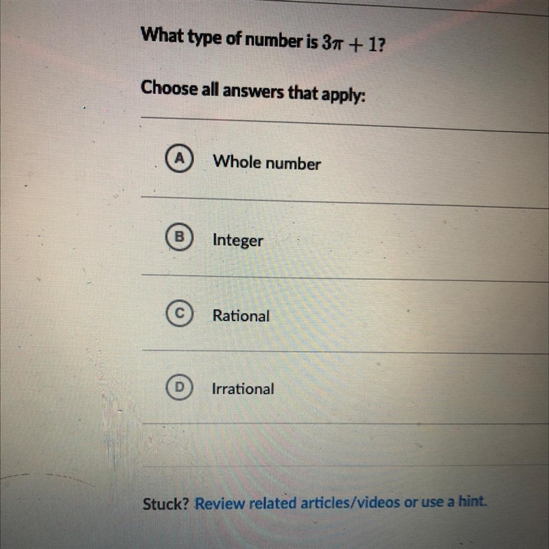 What type of number is 37 + 1? Choose all answers that apply: Whole number Integer-example-1