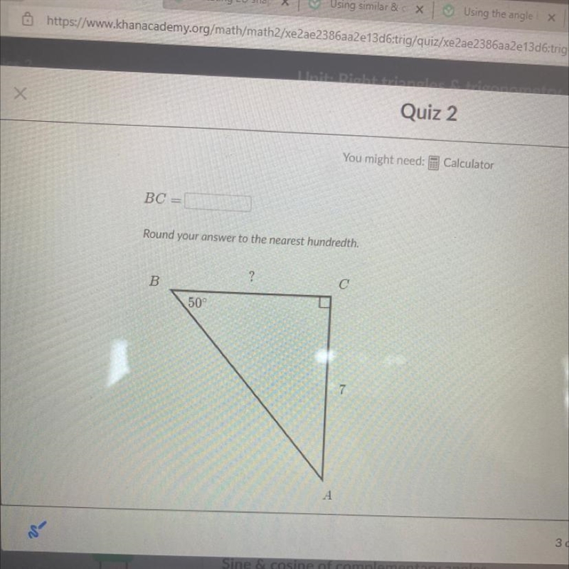 Find BC using the angle and the side length given-example-1