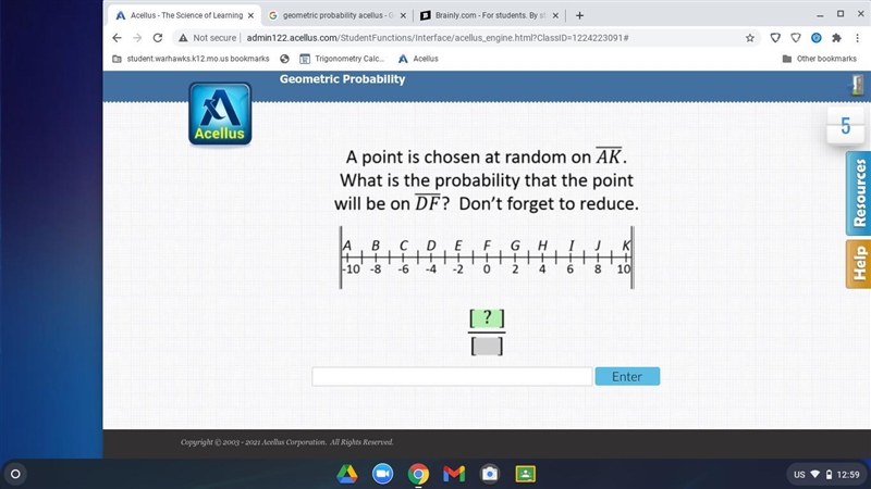 A point is chosen at random on AK. what is the probability that the point will be-example-1