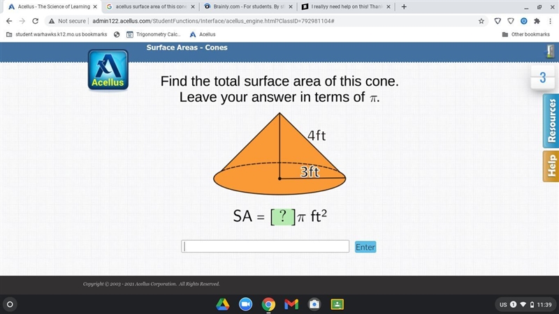 Find the total surface area, leave your terms in pi.-example-1