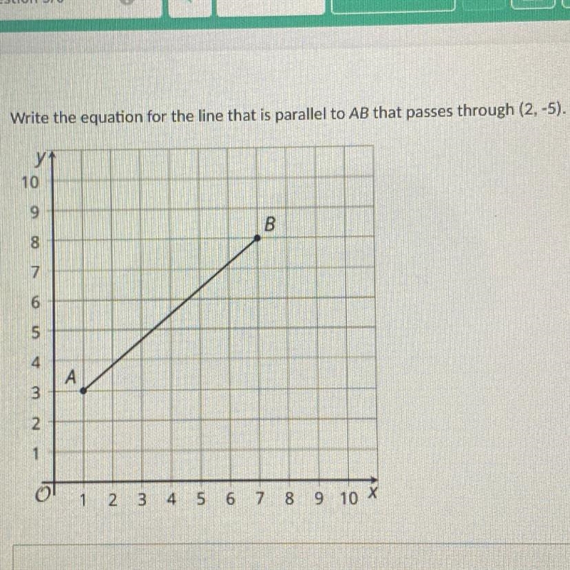 PLZ HELP!!write the equation for the line that is parallel to AB that passes through-example-1