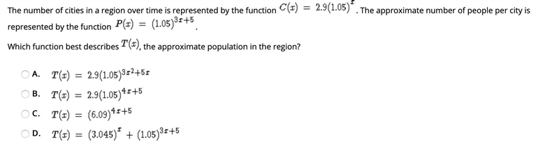 The number of cities in a region over time is represented by the function C(x)=2.9(1.05)^x-example-1