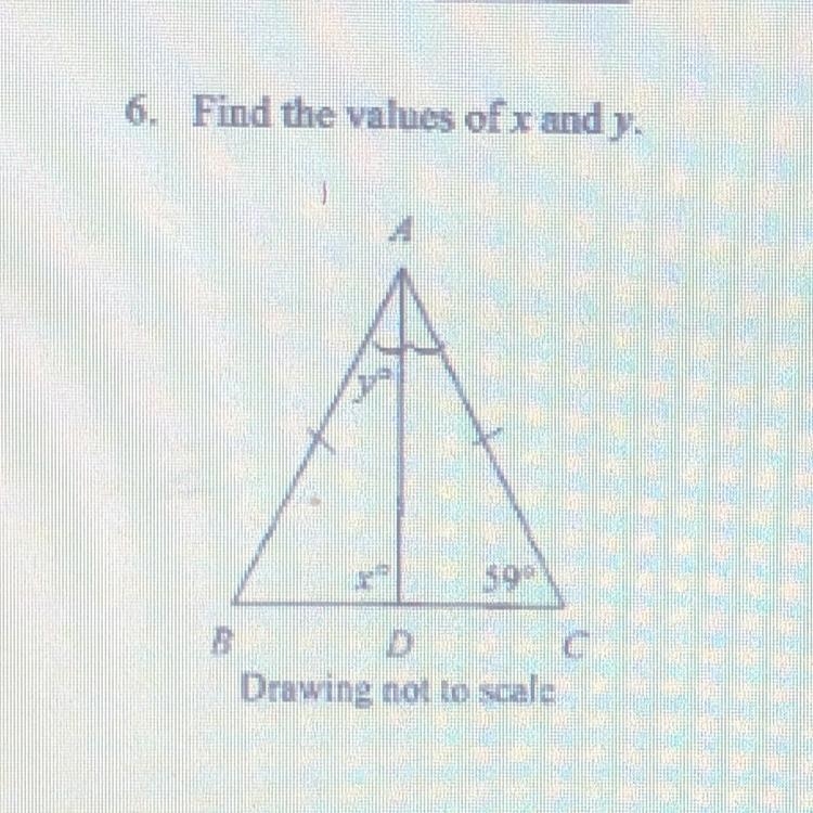 6. Find the values of x and y. Drawing not to scale-example-1