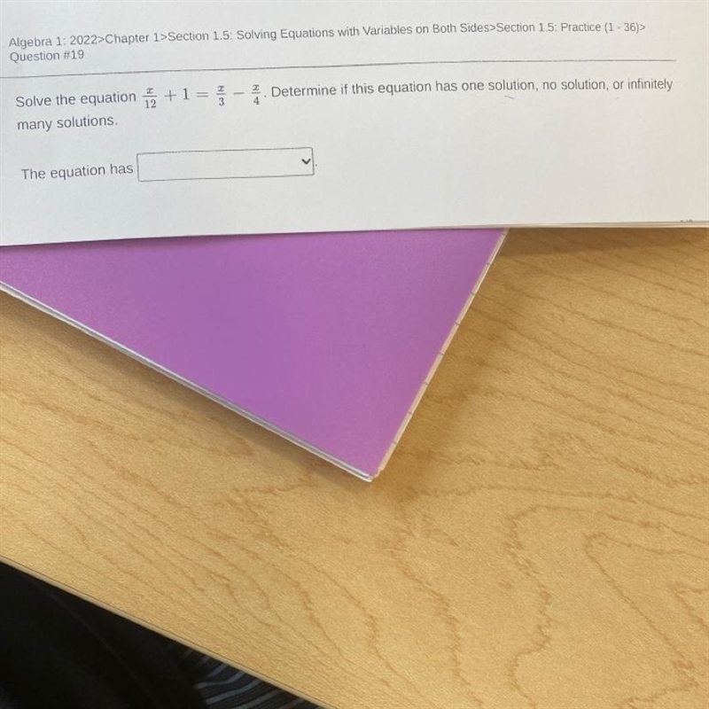 X/12 + 1 = x/3 - x/4 Determine if this equation has one solution, no solution, or-example-1