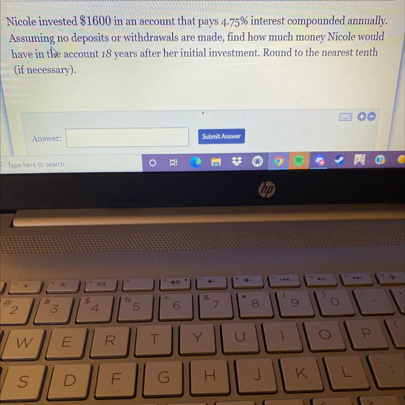 Nicole invested $1600 in an account that pays 4.75% interest compounded annually Assuming-example-1