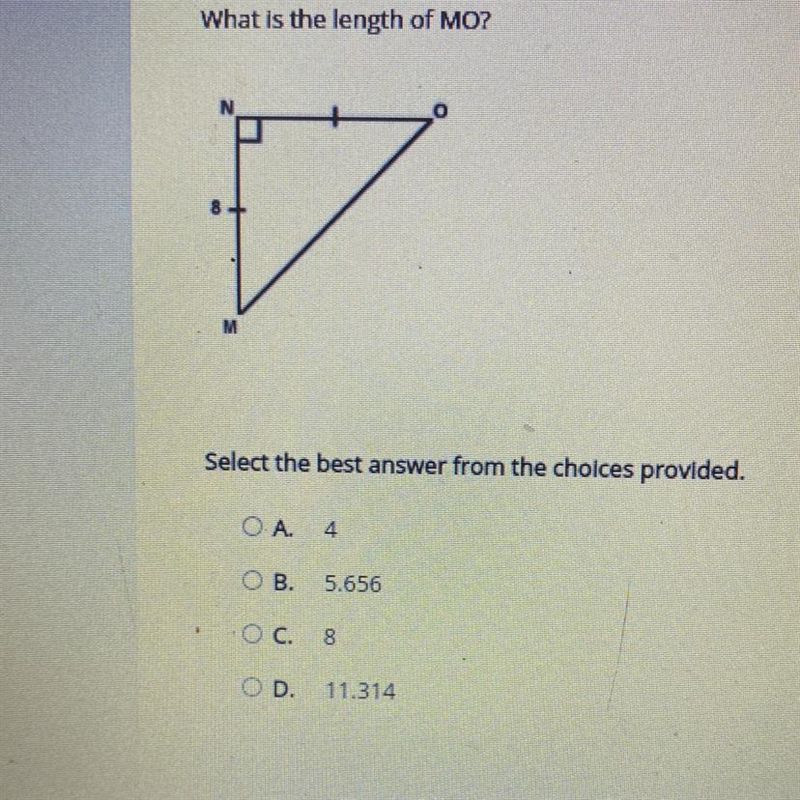 What is the length of MO? Select the best answer from the choices provided. A.4 B-example-1