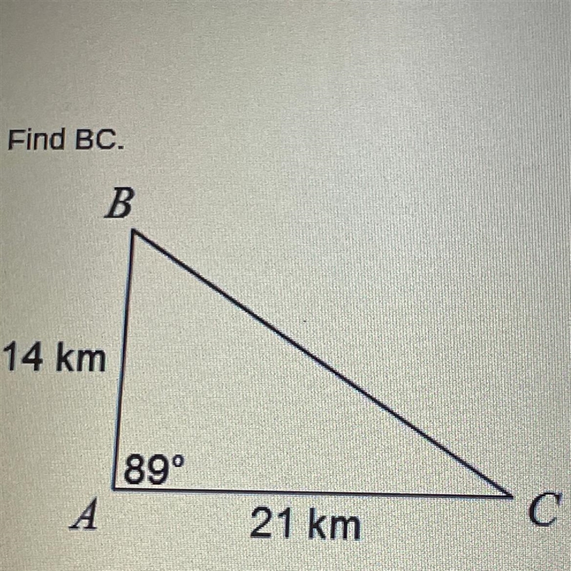 Find BC please help ASAP!! A. 31.4km B. 26.6km C. 25km D. 30.7km-example-1