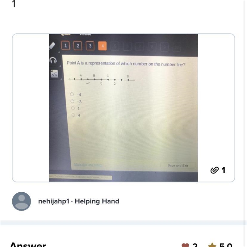 Point A is a representation of which number on the number line?-example-1