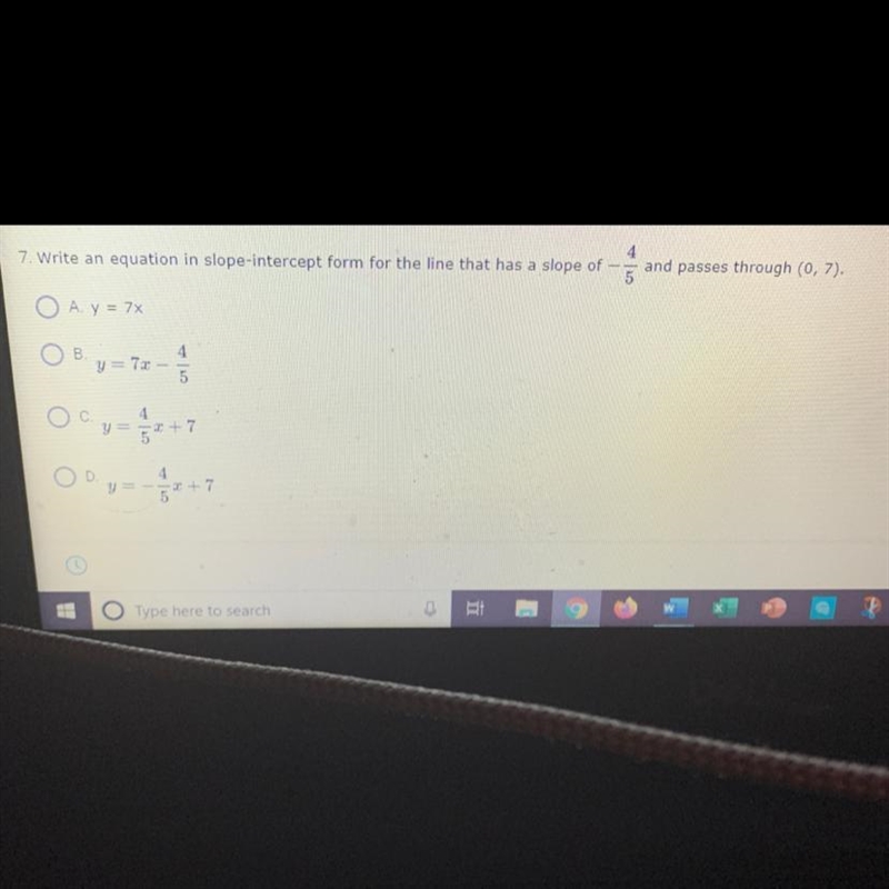 Write an equation in slope-intercept form for the line that has a slope of 4 and passes-example-1