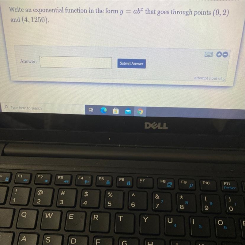 Write an exponential function in the form y = abthat goes through points (0,2) and-example-1