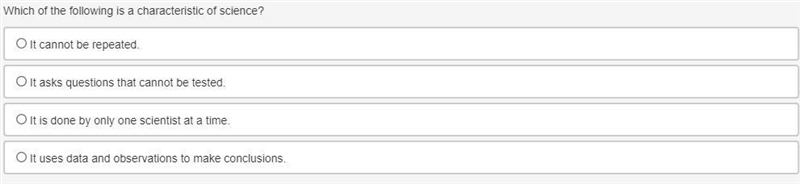 Which of the following is a characteristic of science?-example-1