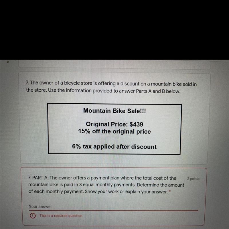 The owner offers a payment plan where the total cost of the mountain bike is paid-example-1