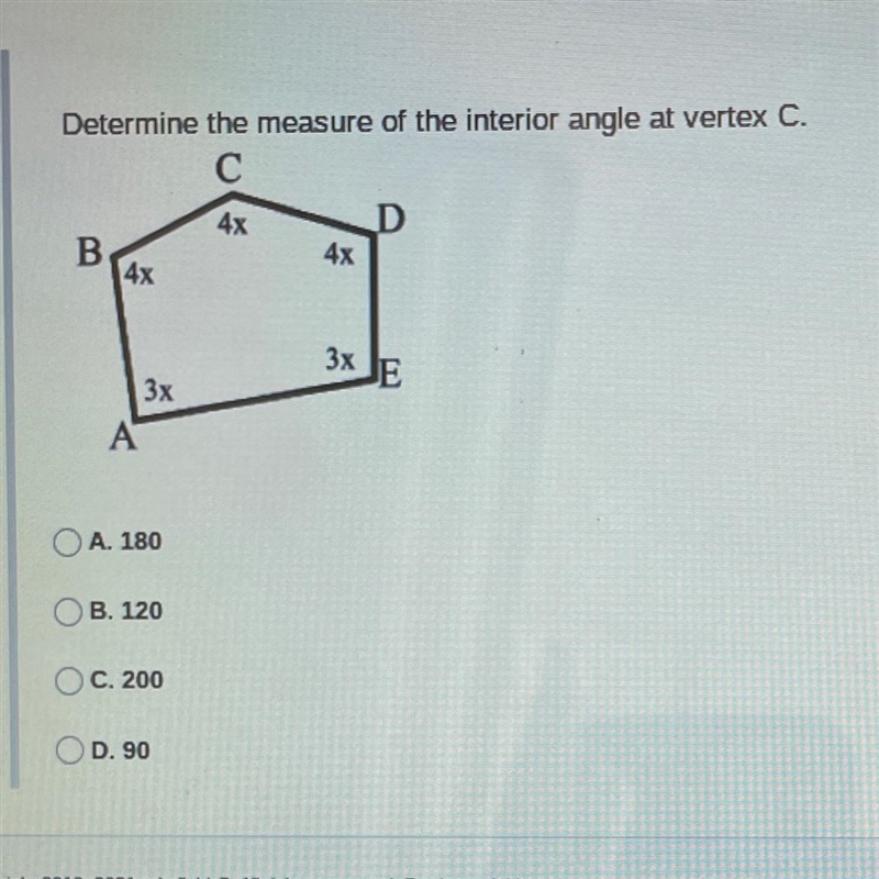 Determine the measure of the interior angle at vertex C. PLEASE HELP ASAP-example-1