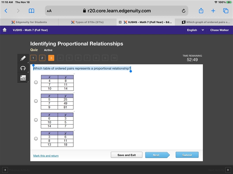 Which table of ordered pairs represents a proportional relationship?-example-1