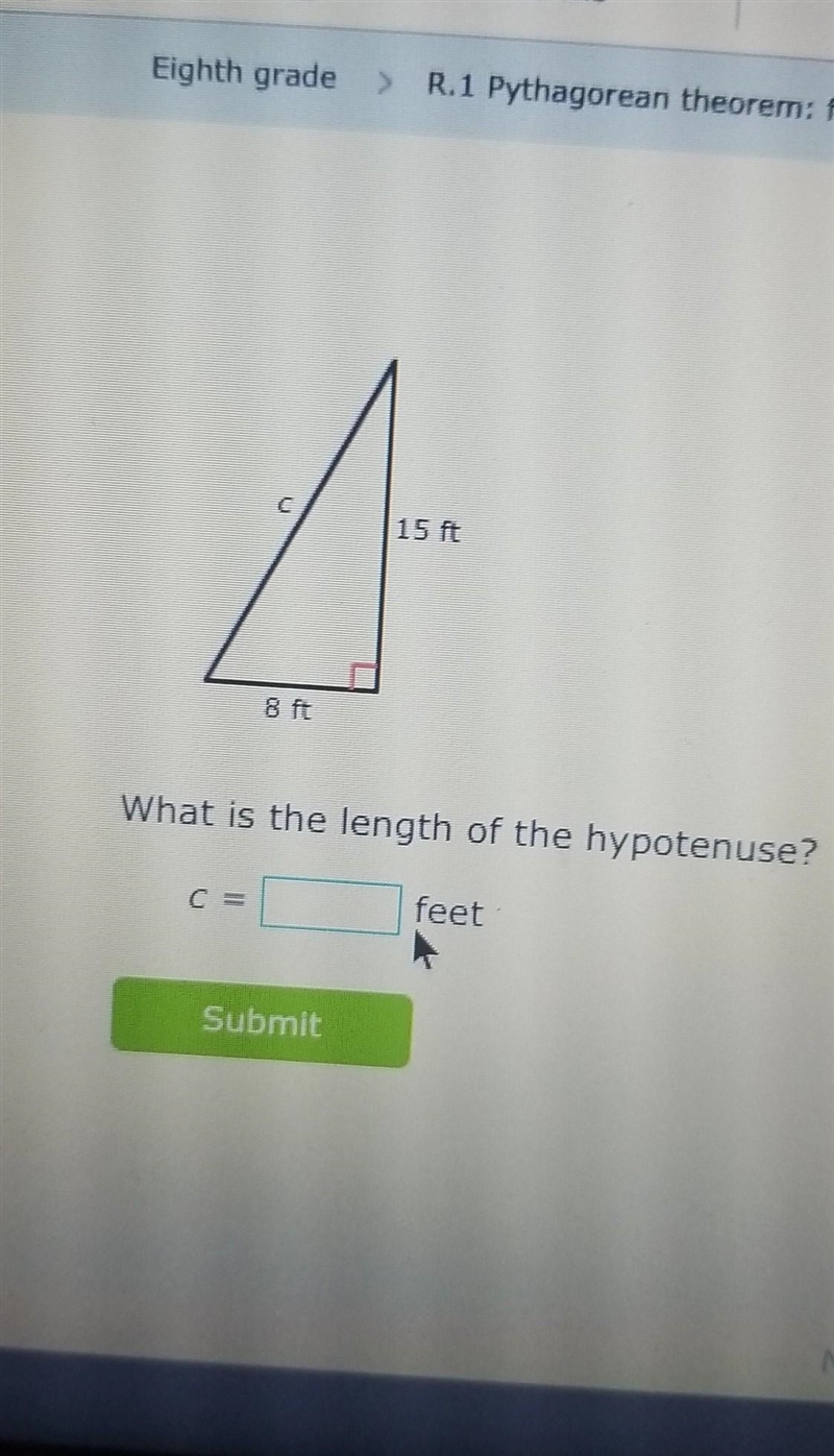 What is the length of the hypotenuse?​-example-1