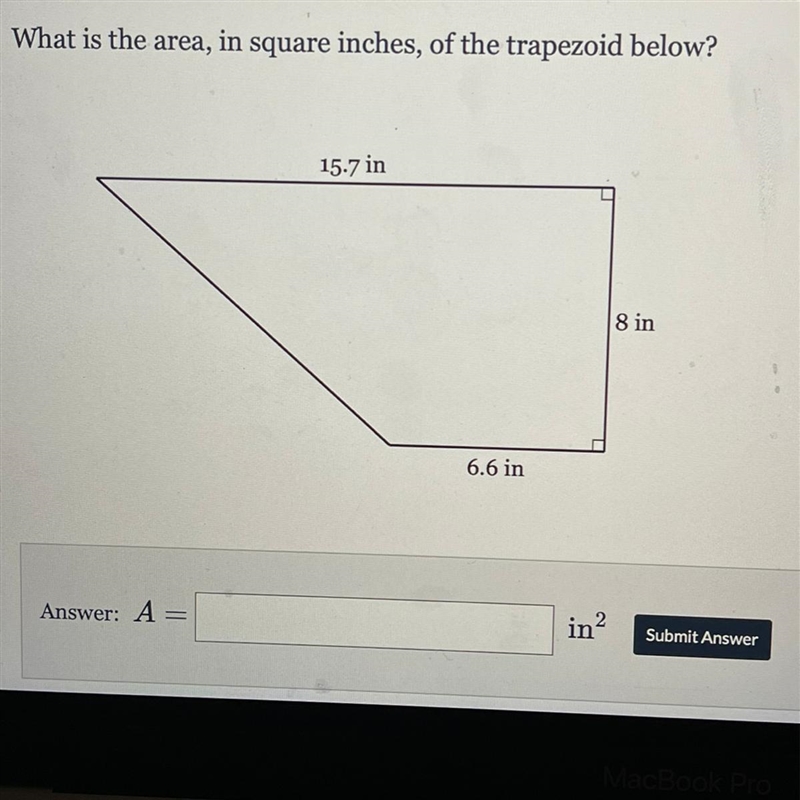 What is the area, in square inches, of the trapezoid below-example-1