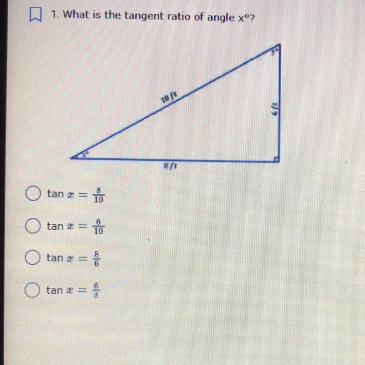 What is the tangent ratio of angle xº?-example-1