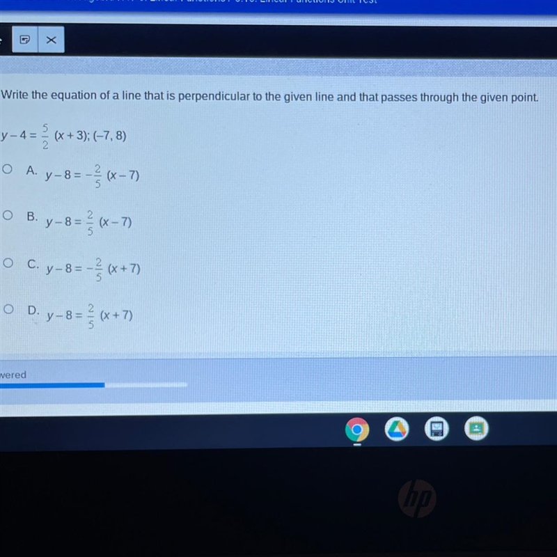 PLSSSSS HELP!!!!! Write the equation of a line that is perpendicular to the given-example-1