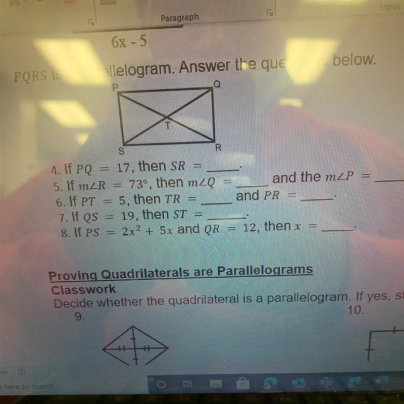 PQRS is a parallelogram. Answer the questions below.-example-1