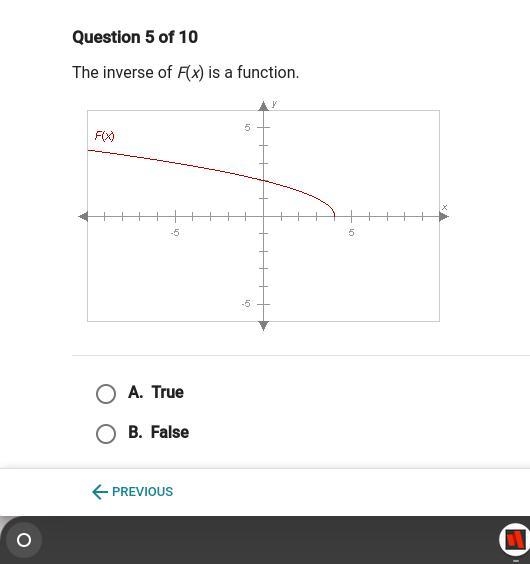 The inverse of f(x) is a function true or false-example-1