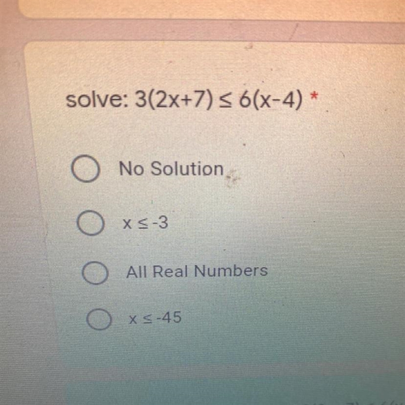 Solve: 3(2x+7) S 6(x-4)-example-1