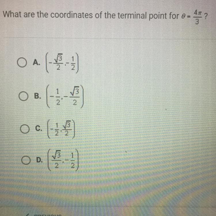 What are the coordinates of the terminal point for 0 = 4pi/3-example-1