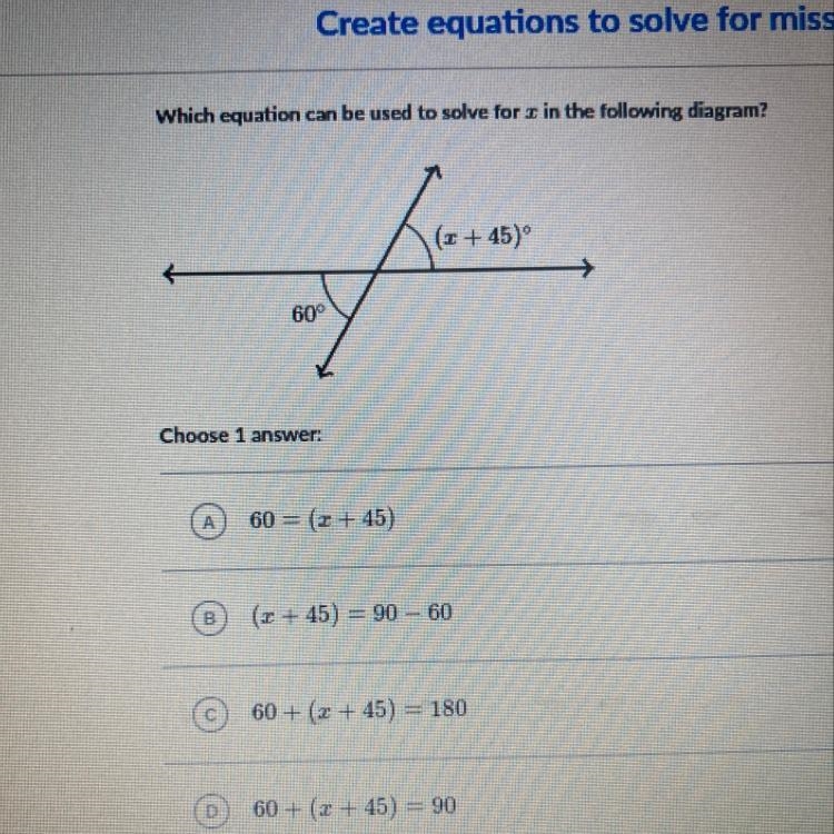 Which equation can be used to solve for X in the following diagram￼-example-1