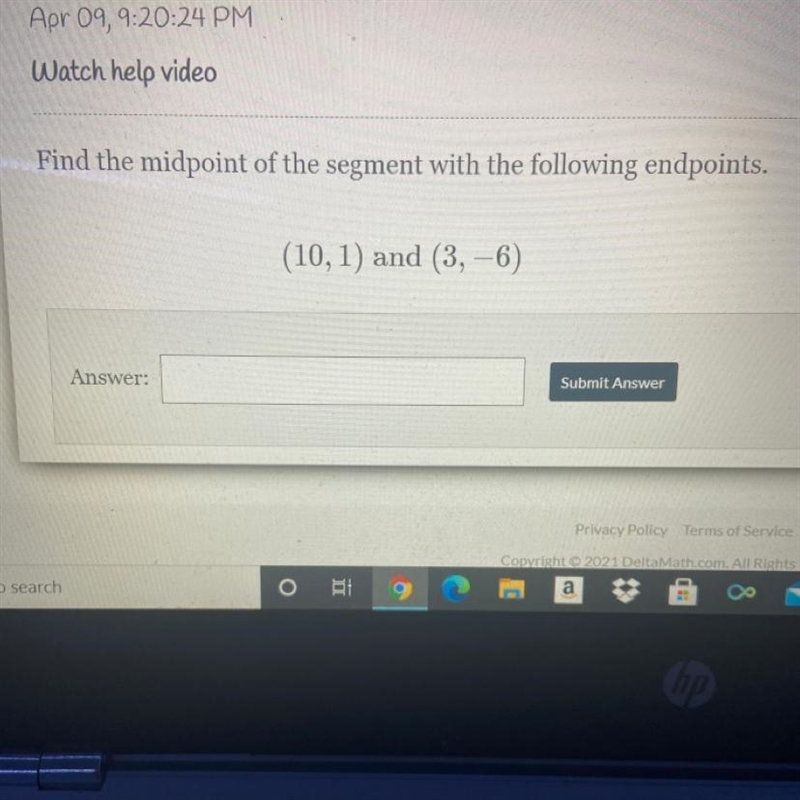 Find the midpoint of the segment with the following endpoints. (10,1) and (3,-6)-example-1