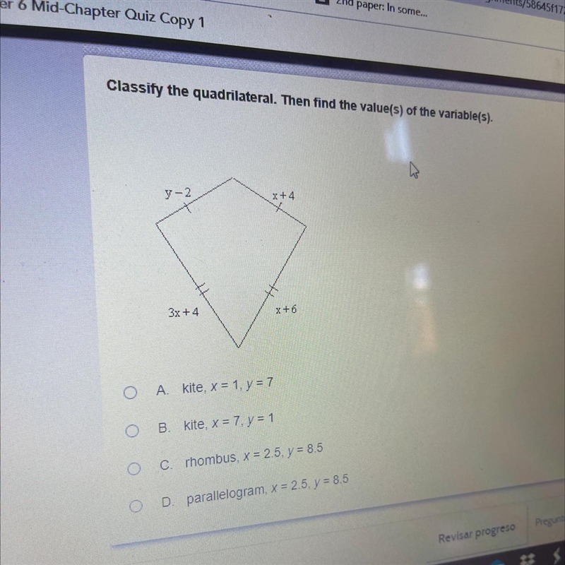 Classify the quadrilateral. Then find the value(s) of the variable(s). PLEASE HELP-example-1