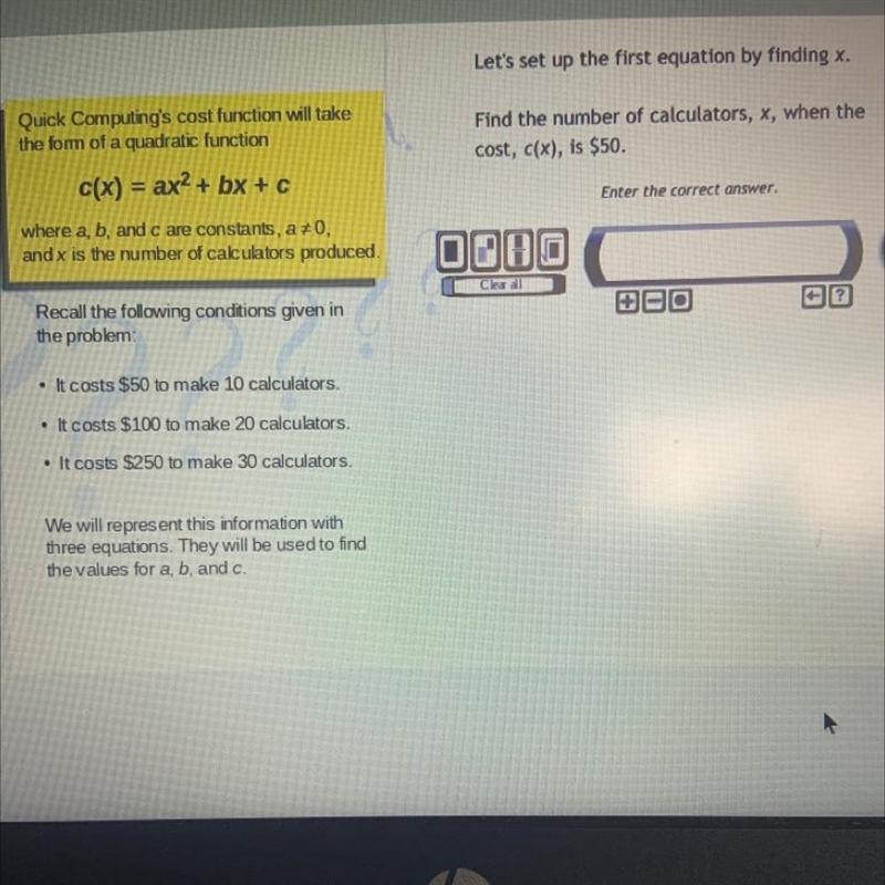 Help I costs $50 to make 10 calculators-example-1