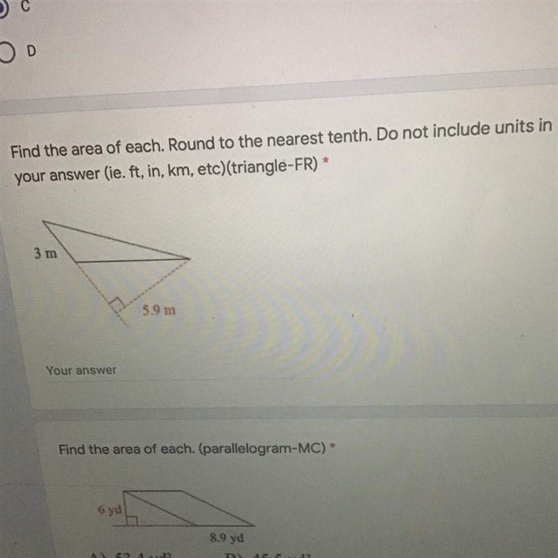 Need help due in 30 mins Find the area of each. Round to the nearest tenth. Do not-example-1