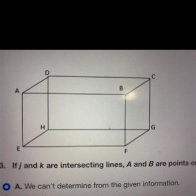 If j and k are intersecting lines, A and B are points on j, and C and D are points-example-1