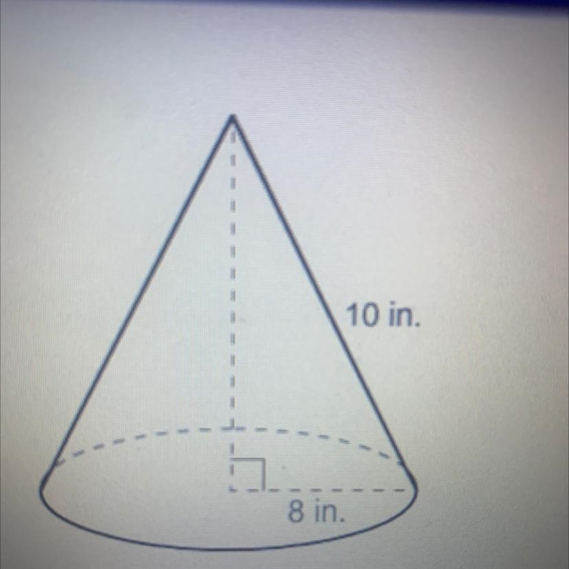 What is the surface area of the cone? •144pi in sq. •132pi in sq. •36pi in sq. •60pi-example-1