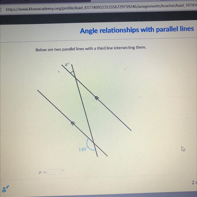 Below are two parallel lines with a third line intersecting them 149-example-1