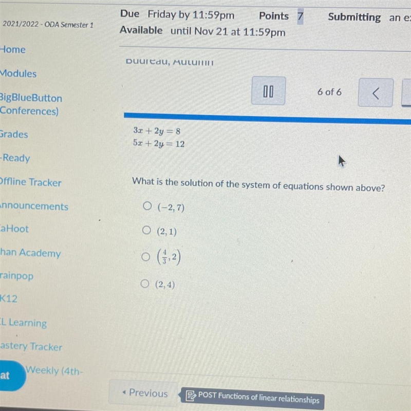 What is the solution of the system of equations shown above ??-example-1