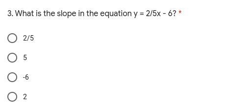 What is the slope in the equation y = 2/5x - 6?-example-1