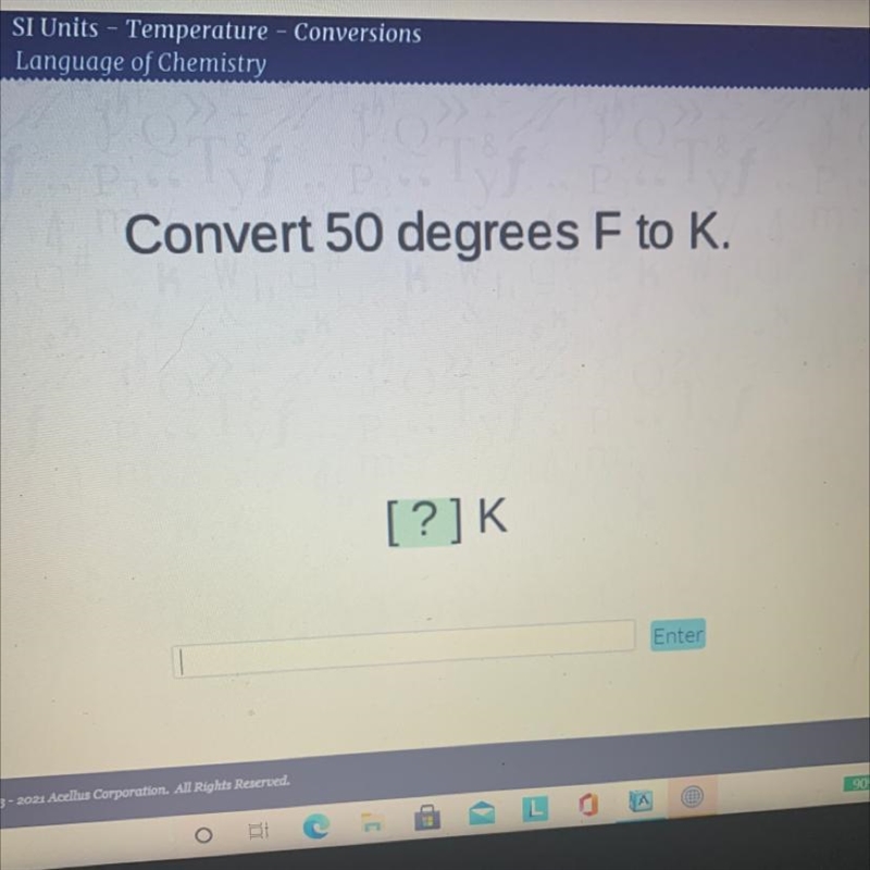 Convert 50 degrees F to K. [?]K-example-1