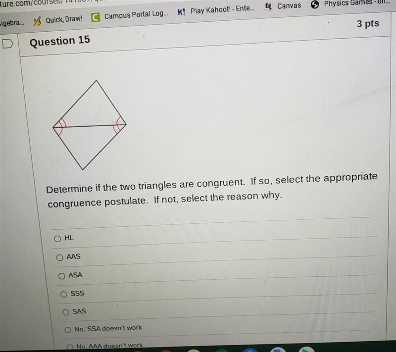 Determine if the two triangles are congruent. If so, select the appropriate congruence-example-1