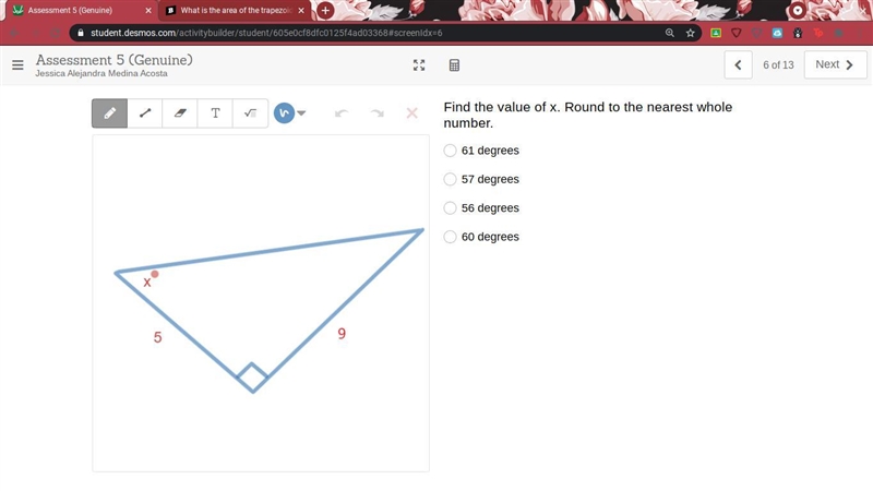 Find the value of x. Round to the nearest whole number.-example-1