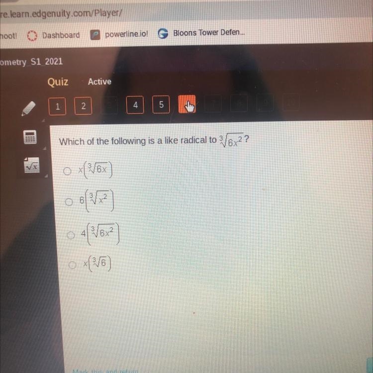 Which of the following is a like radical to 3/6x2? PLEASE HURRYYYT-example-1