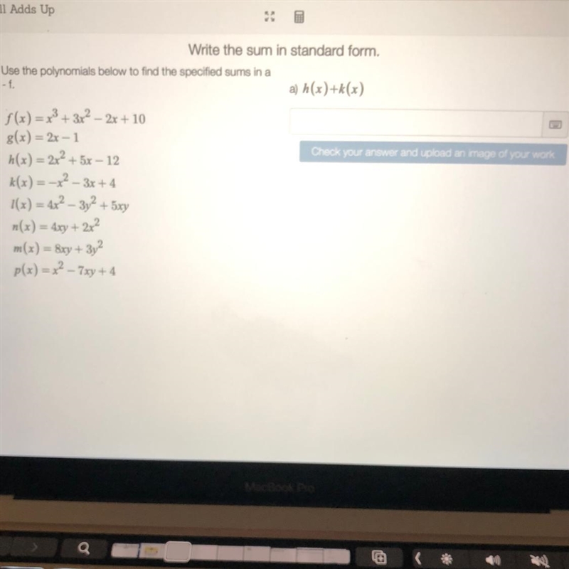 Write a sum in standard form. A) h(x)+k(x)-example-1