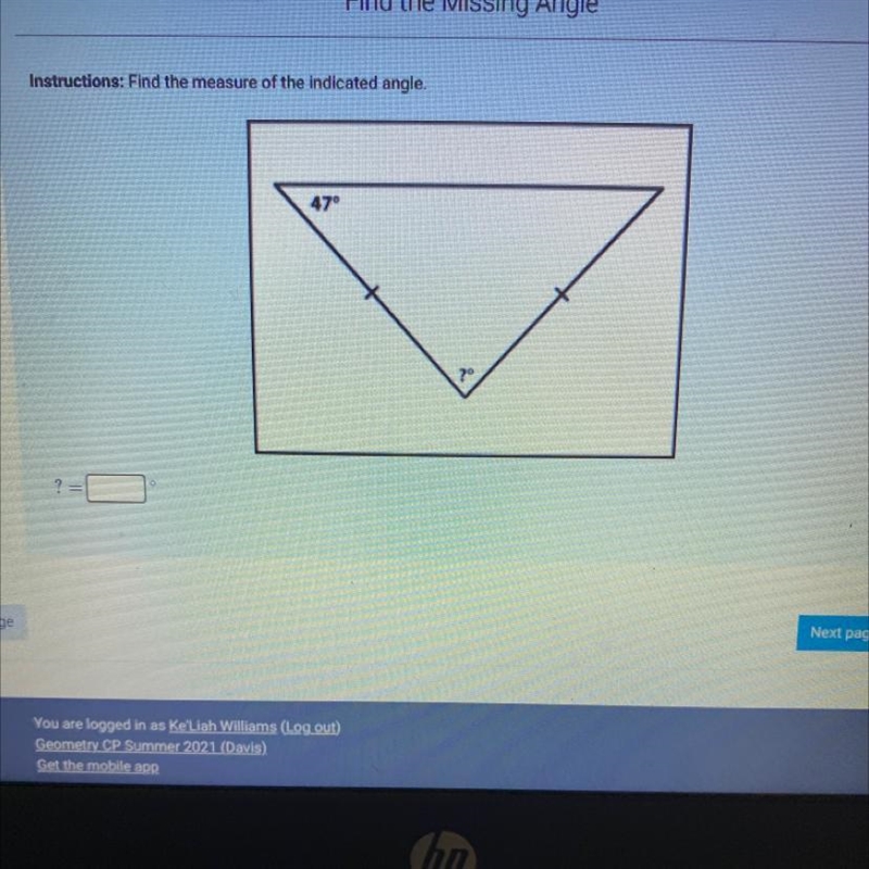 Find the measure of the indicated angle.-example-1