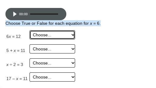 Choose True or False for each equation for x = 6.-example-1