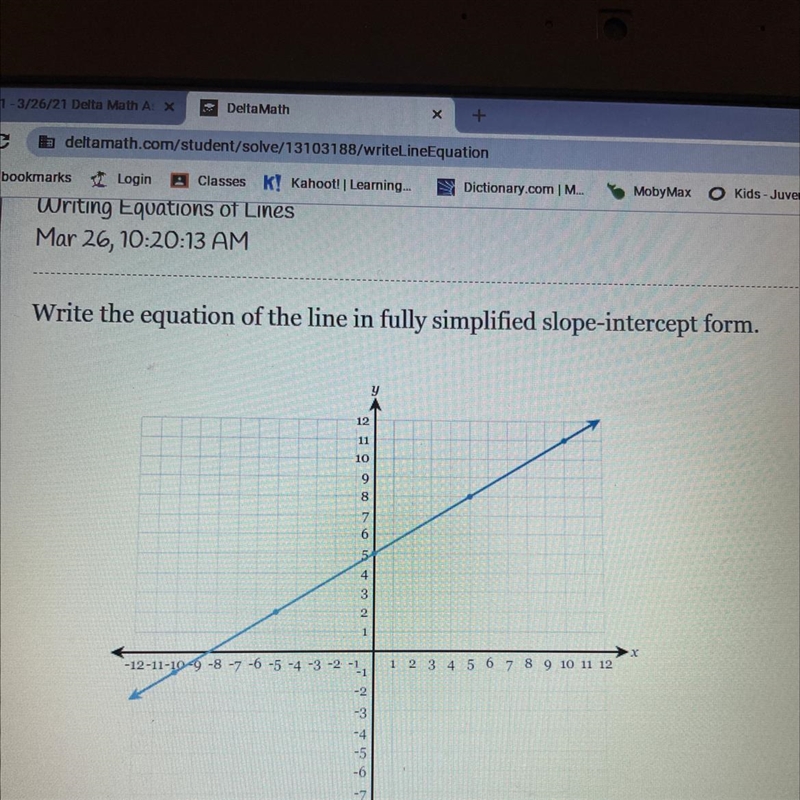 Write the equation of the line in fully simplified slope-intercept form-example-1