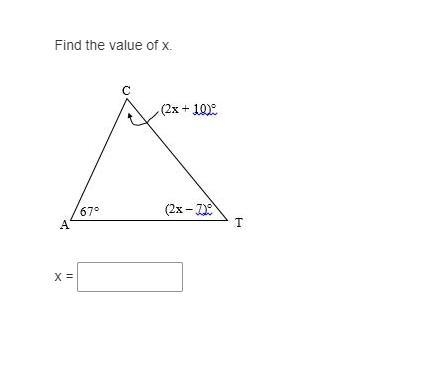 Find the value of x of this triangle-example-1