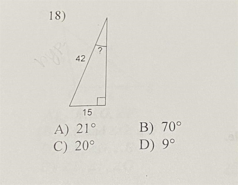 Find the measure of the indicated angle to the nearest degree using trig functions-example-1